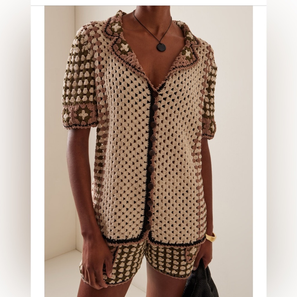 Cream and Brown Swim Coverup with Retro Polka Dots